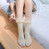 Kawaii Lolita Outfits Mesh Socks White Lace Ankle Socks - KawaSocks